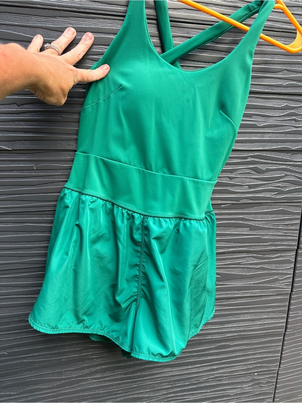 Avia Green Athletic Romper One Piece Built In Brief Liner Cross Back XS